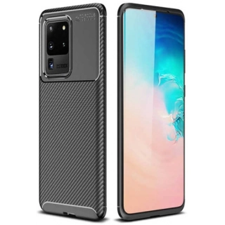 Samsung Galaxy S20 Ultra Kılıf Silikon Parmak İzi Bırakmayan Karbon Soft Negro Kapak - Siyah
