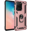 Samsung Galaxy S20 Ultra Kılıf Silikon Zırhlı Standlı Yüzüklü Mıknatıslı Tank Kapak - Rose Gold