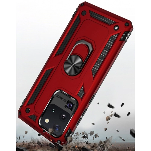 Samsung Galaxy S20 Ultra Kılıf Silikon Zırhlı Standlı Yüzüklü Mıknatıslı Tank Kapak - Siyah