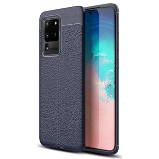 Samsung Galaxy S20 Ultra Kılıf Deri Görünümlü Lüks Parmak İzi Bırakmaz Niss Silikon Kapak - Lacivert