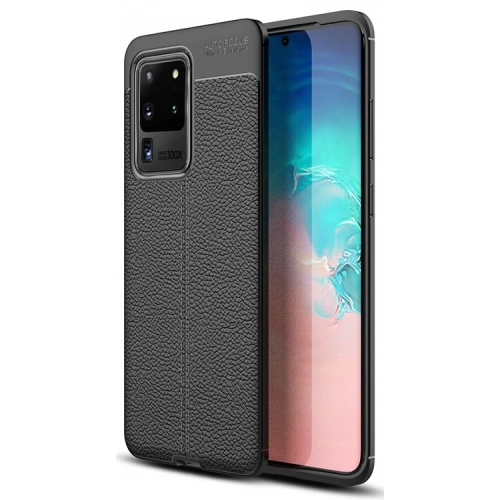 Samsung Galaxy S20 Ultra Kılıf Deri Görünümlü Lüks Parmak İzi Bırakmaz Niss Silikon Kapak - Siyah