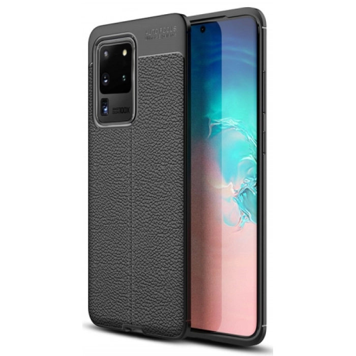 Samsung Galaxy S20 Ultra Kılıf Deri Görünümlü Lüks Parmak İzi Bırakmaz Niss Silikon Kapak - Siyah