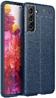 Samsung Galaxy S21 FE Kılıf Deri Görünümlü Parmak İzi Bırakmaz Niss Silikon - Lacivert