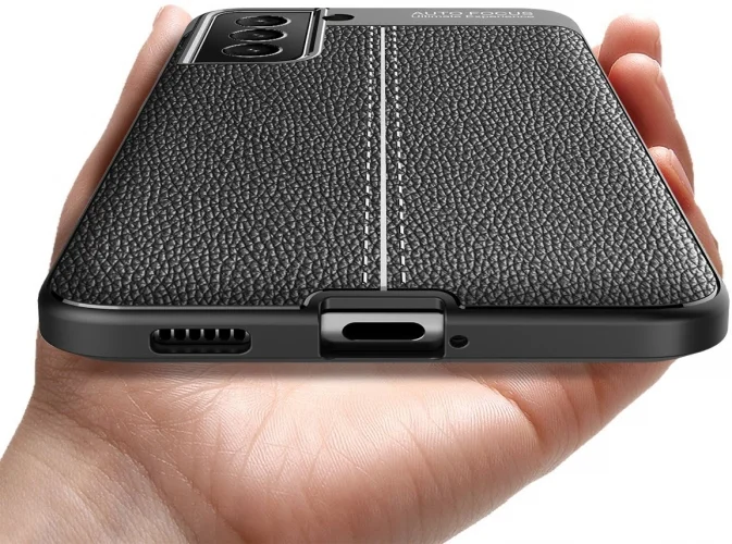 Samsung Galaxy S21 FE Kılıf Deri Görünümlü Parmak İzi Bırakmaz Niss Silikon - Siyah