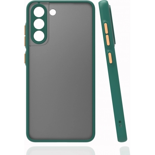 Samsung Galaxy S21 FE Kılıf Kamera Korumalı Arkası Şeffaf Mat Silikon Kapak - Koyu Yeşil