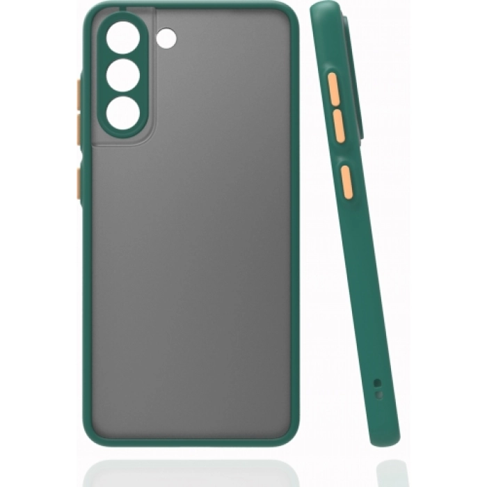 Samsung Galaxy S21 FE Kılıf Kamera Korumalı Arkası Şeffaf Mat Silikon Kapak - Koyu Yeşil