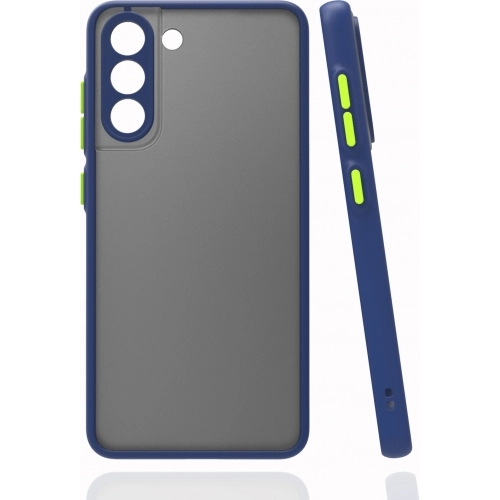 Samsung Galaxy S21 FE Kılıf Kamera Korumalı Arkası Şeffaf Mat Silikon Kapak - Lacivert