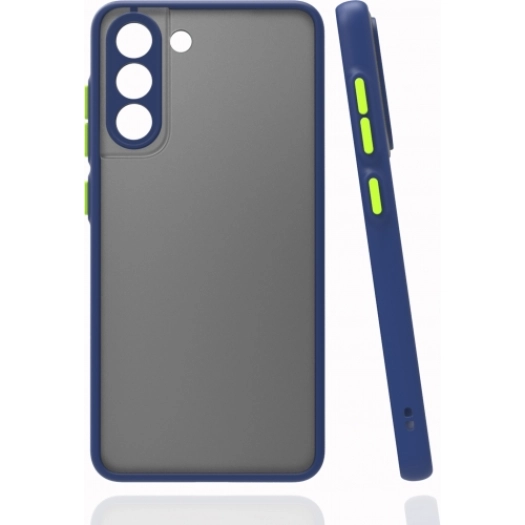 Samsung Galaxy S21 FE Kılıf Kamera Korumalı Arkası Şeffaf Mat Silikon Kapak - Lacivert