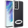 Samsung Galaxy S21 FE Kılıf Kamera Lens Korumalı Şeffaf Renkli Logo Gösteren Parlak Kapak - Gümüş