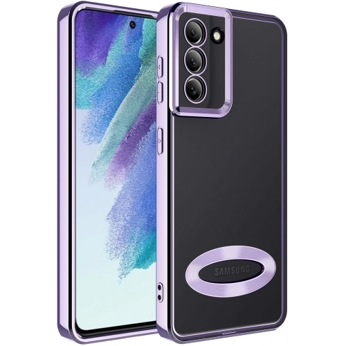 Samsung Galaxy S21 FE Kılıf Kamera Lens Korumalı Şeffaf Renkli Logo Gösteren Parlak Kapak - Lila