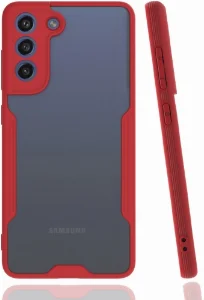 Samsung Galaxy S21 FE Kılıf Kamera Lens Korumalı Arkası Şeffaf Silikon Kapak - Kırmızı