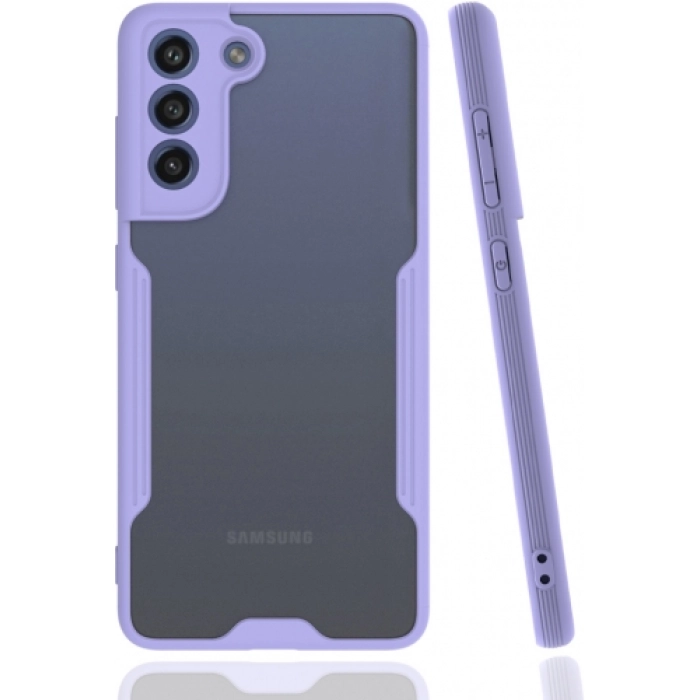 Samsung Galaxy S21 FE Kılıf Renkli Silikon Kamera Lens Korumalı Şeffaf Parfe Kapak - Lila
