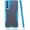Samsung Galaxy S21 FE Kılıf Renkli Silikon Kamera Lens Korumalı Şeffaf Parfe Kapak - Mavi