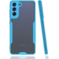 Samsung Galaxy S21 FE Kılıf Renkli Silikon Kamera Lens Korumalı Şeffaf Parfe Kapak - Mavi