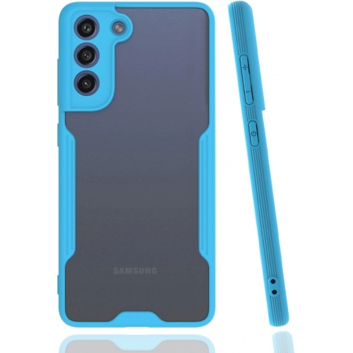Samsung Galaxy S21 FE Kılıf Renkli Silikon Kamera Lens Korumalı Şeffaf Parfe Kapak - Mavi