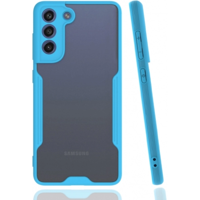 Samsung Galaxy S21 FE Kılıf Renkli Silikon Kamera Lens Korumalı Şeffaf Parfe Kapak - Mavi