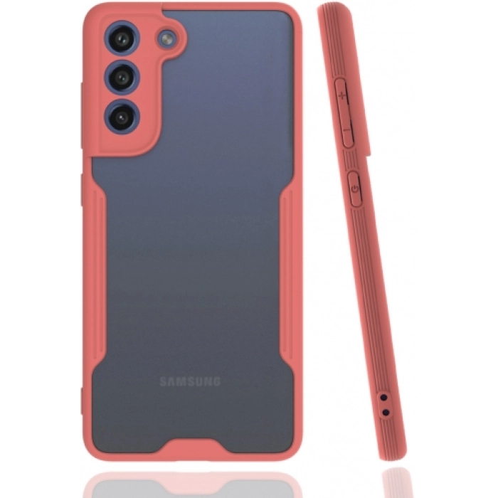 Samsung Galaxy S21 FE Kılıf Renkli Silikon Kamera Lens Korumalı Şeffaf Parfe Kapak - Pembe