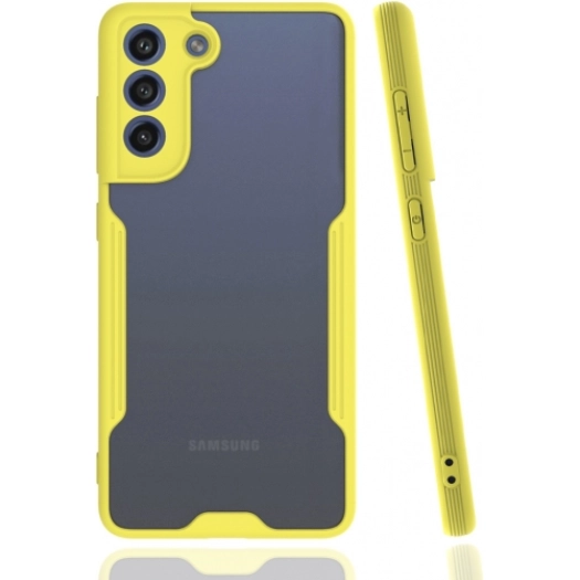 Samsung Galaxy S21 FE Kılıf Renkli Silikon Kamera Lens Korumalı Şeffaf Parfe Kapak - Sarı