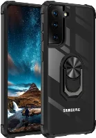 Samsung Galaxy S21 FE Kılıf Standlı Arkası Şeffaf Kenarları Airbag Kapak - Siyah