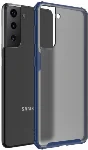 Samsung Galaxy S21 FE Kılıf Volks Serisi Kenarları Silikon Arkası Şeffaf Sert Kapak - Lacivert