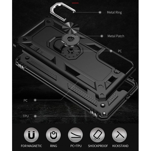 Samsung Galaxy S21 FE Kılıf Silikon Zırhlı Standlı Yüzüklü Mıknatıslı Tank Kapak - Kırmızı