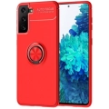 Samsung Galaxy S21 Kılıf Renkli Silikon Yüzüklü Standlı Auto Focus Ravel Kapak - Kırmızı