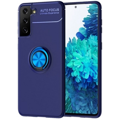 Samsung Galaxy S21 Kılıf Renkli Silikon Yüzüklü Standlı Auto Focus Ravel Kapak - Mavi