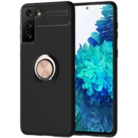 Samsung Galaxy S21 Kılıf Renkli Silikon Yüzüklü Standlı Auto Focus Ravel Kapak - Rose Gold