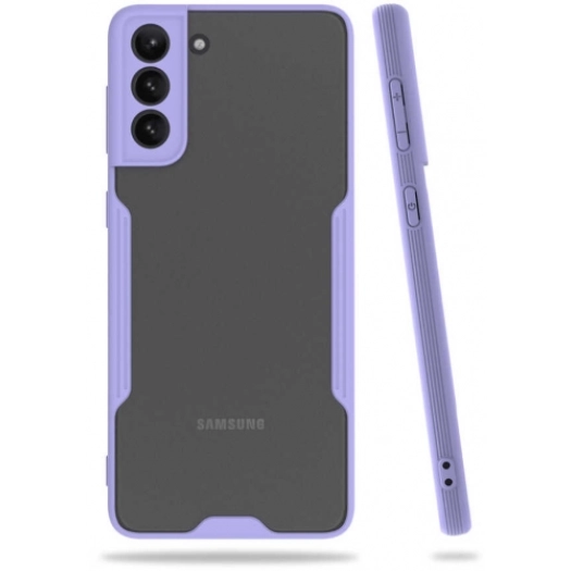 Samsung Galaxy S21 Kılıf Renkli Silikon Kamera Lens Korumalı Şeffaf Parfe Kapak - Lila