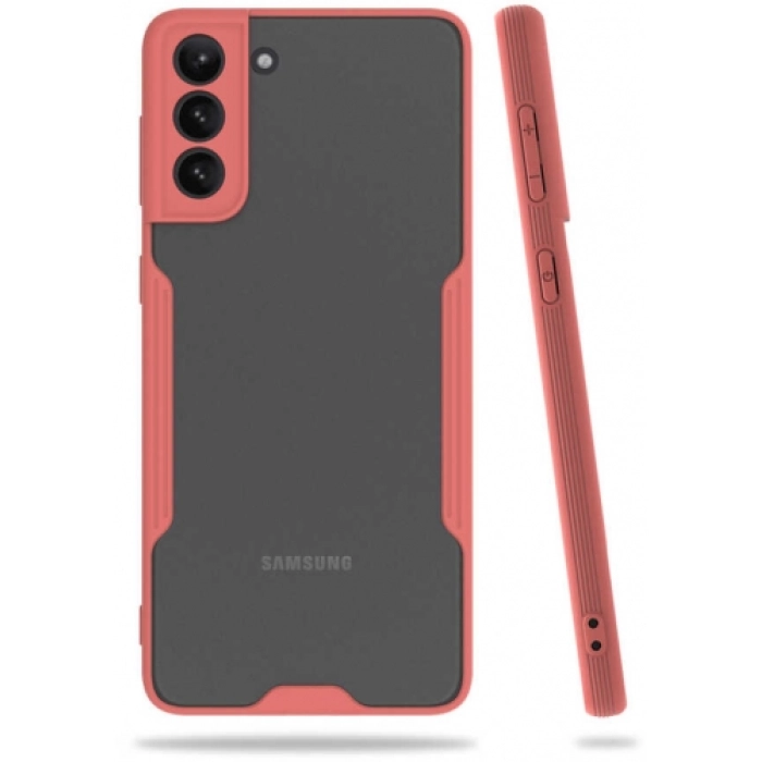 Samsung Galaxy S21 Kılıf Renkli Silikon Kamera Lens Korumalı Şeffaf Parfe Kapak - Pembe