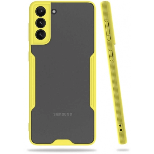 Samsung Galaxy S21 Kılıf Renkli Silikon Kamera Lens Korumalı Şeffaf Parfe Kapak - Sarı