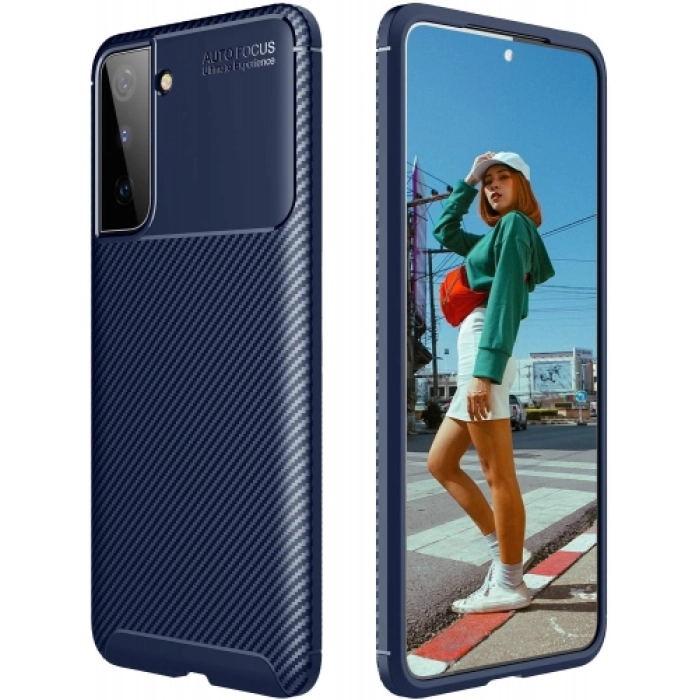 Samsung Galaxy S21 Kılıf Silikon Parmak İzi Bırakmayan Karbon Soft Negro Kapak - Lacivert