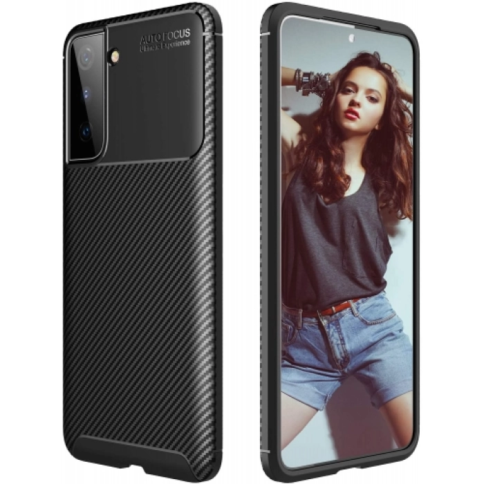 Samsung Galaxy S21 Kılıf Silikon Parmak İzi Bırakmayan Karbon Soft Negro Kapak - Siyah