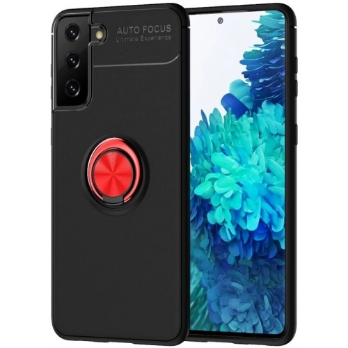 Samsung Galaxy S21 Plus Kılıf Renkli Silikon Yüzüklü Standlı Auto Focus Ravel Kapak - Kırmızı - Siyah
