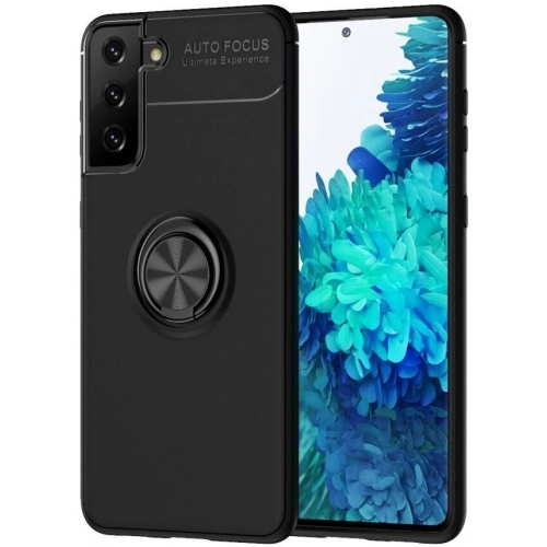 Samsung Galaxy S21 Plus Kılıf Renkli Silikon Yüzüklü Standlı Auto Focus Ravel Kapak - Siyah