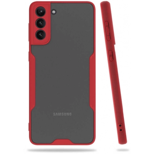 Samsung Galaxy S21 Plus Kılıf Renkli Silikon Kamera Lens Korumalı Şeffaf Parfe Kapak - Kırmızı