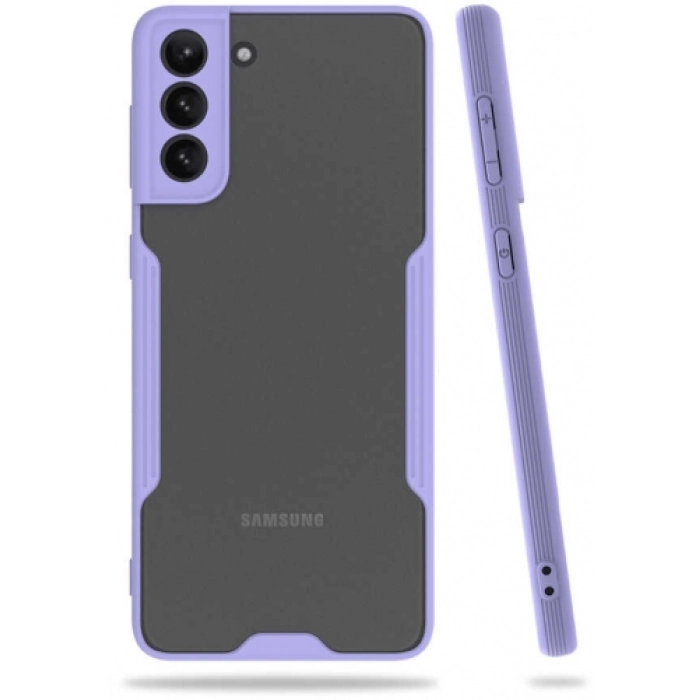 Samsung Galaxy S21 Plus Kılıf Renkli Silikon Kamera Lens Korumalı Şeffaf Parfe Kapak - Lila