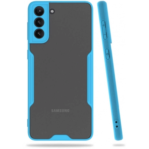 Samsung Galaxy S21 Plus Kılıf Renkli Silikon Kamera Lens Korumalı Şeffaf Parfe Kapak - Mavi