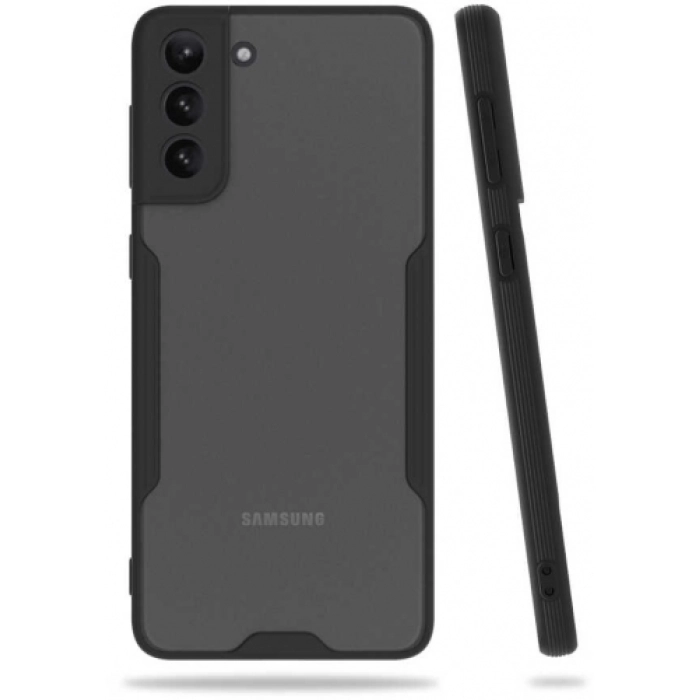 Samsung Galaxy S21 Plus Kılıf Renkli Silikon Kamera Lens Korumalı Şeffaf Parfe Kapak - Siyah