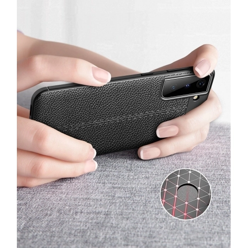 Samsung Galaxy S21 Plus Kılıf Deri Görünümlü Lüks Parmak İzi Bırakmaz Niss Silikon Kapak - Lacivert