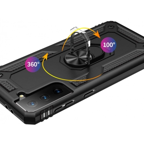 Samsung Galaxy S21 Plus Kılıf Silikon Zırhlı Standlı Yüzüklü Mıknatıslı Tank Kapak - Kırmızı