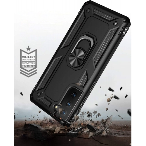 Samsung Galaxy S21 Plus Kılıf Silikon Zırhlı Standlı Yüzüklü Mıknatıslı Tank Kapak - Lacivert