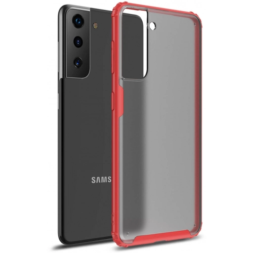 Samsung Galaxy S21 Plus Kılıf Volks Serisi Kenarları Silikon Arkası Şeffaf Sert Kapak - Kırmızı