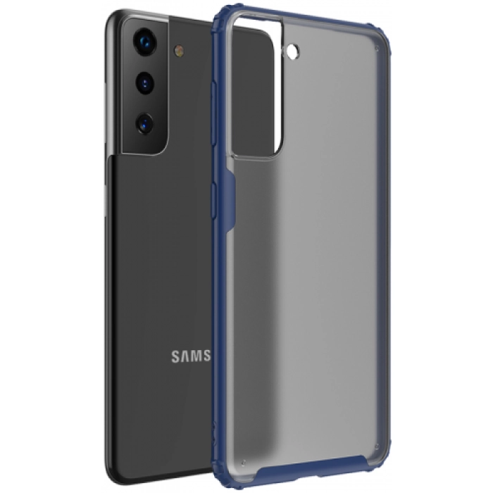 Samsung Galaxy S21 Plus Kılıf Volks Serisi Kenarları Silikon Arkası Şeffaf Sert Kapak - Lacivert