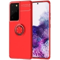 Samsung Galaxy S21 Ultra Kılıf Renkli Silikon Yüzüklü Standlı Auto Focus Ravel Kapak - Kırmızı