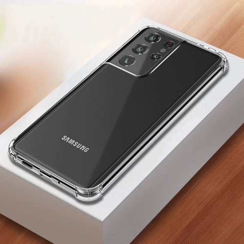 Samsung Galaxy S21 Ultra Kılıf Silikon Köşe Korumalı Airbag Darbe Emici Kapak - Şeffaf
