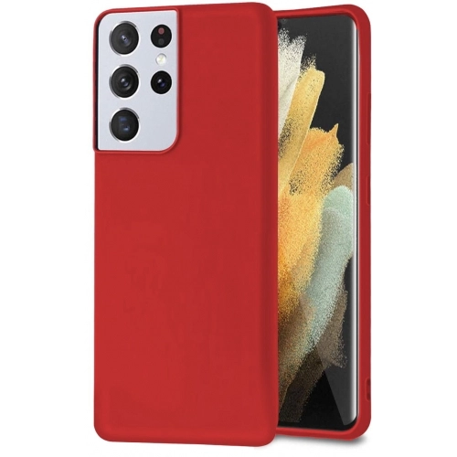 Samsung Galaxy S21 Ultra Kılıf İnce Soft Mat Renkli Esnek Silikon Kapak - Kırmızı