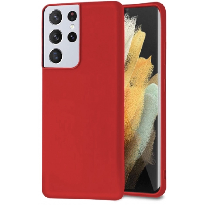 Samsung Galaxy S21 Ultra Kılıf İnce Soft Mat Renkli Esnek Silikon Kapak - Kırmızı