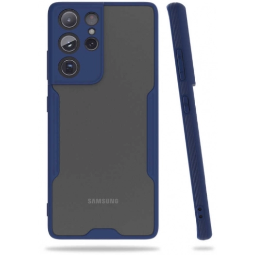 Samsung Galaxy S21 Ultra Kılıf Renkli Silikon Kamera Lens Korumalı Şeffaf Parfe Kapak - Lacivert