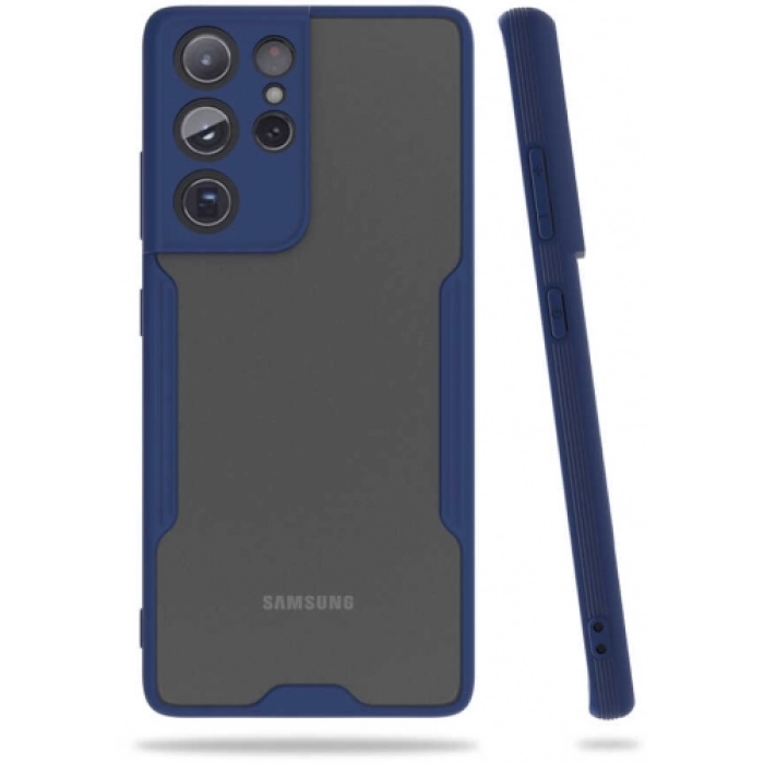 Samsung Galaxy S21 Ultra Kılıf Renkli Silikon Kamera Lens Korumalı Şeffaf Parfe Kapak - Lacivert